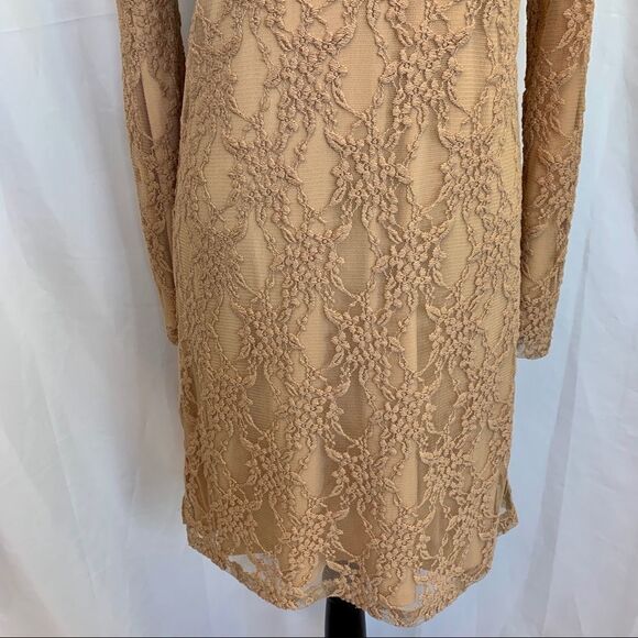 Nissa beige lace overlay stretchy long sleeve dress size US 8 - Picture 7 of 11